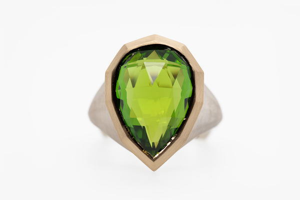 Briolette Cut Peridot Cocktail Ring