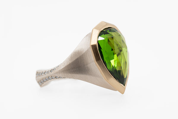 Briolette Cut Peridot Cocktail Ring