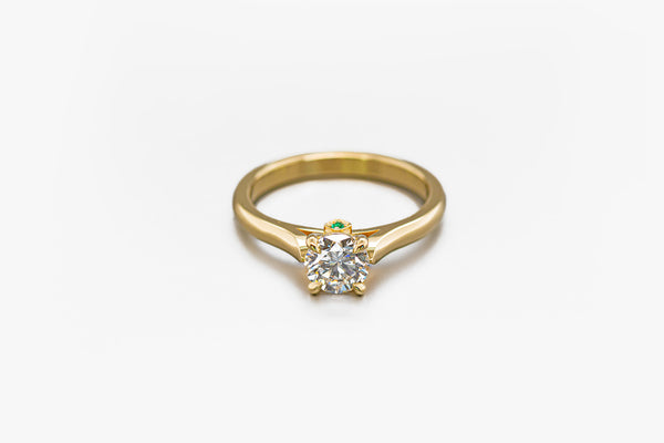 Diamond Solitaire Engagement Ring with Emeralds