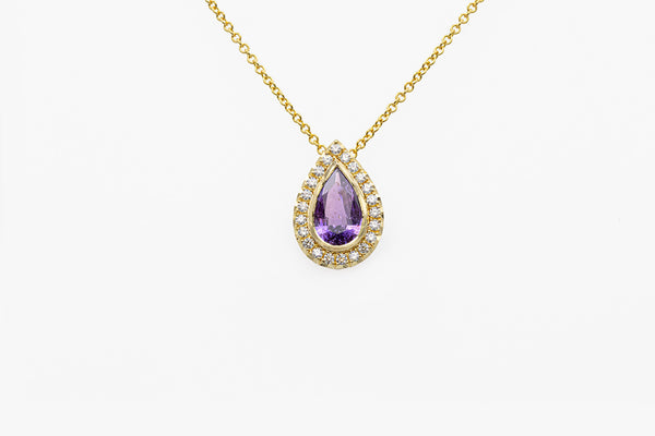 18k Yellow Gold 1.32ct No Heat Purple Sapphire Necklace
