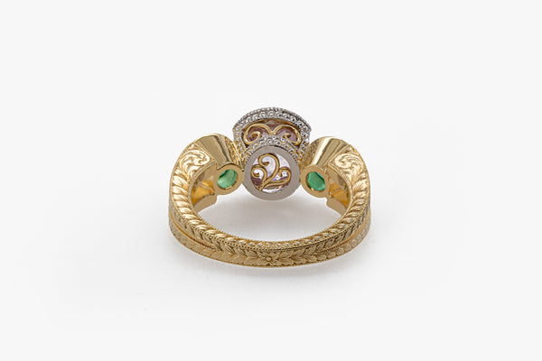 Sri Lanka Pink Sapphire and Russian Emerald Ring