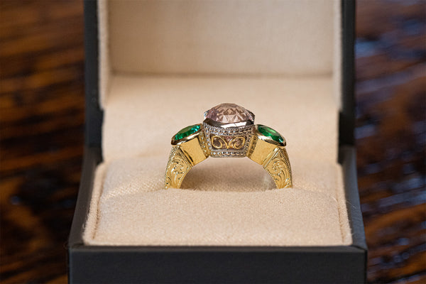 Sri Lanka Pink Sapphire and Russian Emerald Ring