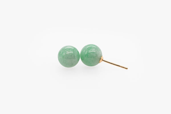 14k Yellow Gold 8MM Green Jadeite Jade Ball Stud Earrings