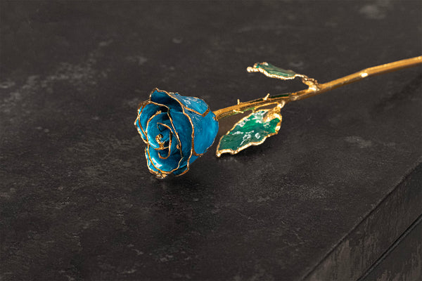 Blue Sapphire Rose with 24k Gold Trim